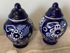 Talavera Salt and Pepper Shaker Blue Mexican Pottery Kitchen Decor picture