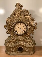 Vintage Antique Large 19” Cast Iron Figural Front Wind Up Clock picture