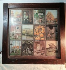 Vintage Beautifully Rustic Framed 12 Panel Pane Picture Prints by B Mitchell picture