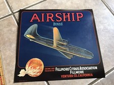 Airship Brand Oranges Fruit Crate Label Filmore Citrus Sunkist AMAZING Plane picture