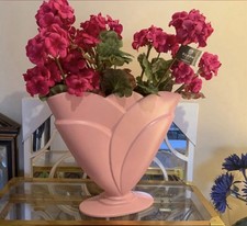 Vtg Art Deco ROYAL HAEGER Flower Ware RG-25 Pink Pottery Fan Vase USA 13”x 15” picture
