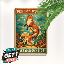 Purrmaid Cat Mermaid Artwork Poster Retro Ocean Beach Decor Metal Sign 8x12 picture