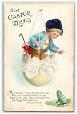 c1910's Easter Wishes Boy In Hanging Egg Umbrella Clapsaddle Embossed Postcard picture