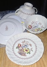 Vintage Royal Doulton ,; 2 soup bowls w/ handles. 3 small plates Grantmam D5477  picture