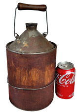 Antique Kerosene Fuel Oil Gas Can Metal Tin Pail Wood Wrapped Staved Sides VTG picture