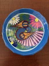 NWOT Mexican Talavera Hand Painted Pottery 3 Footed Bowl Abstract Bird Blue picture