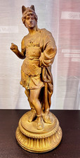 Antique Neoclassical Spelter Metal Warrior Figurine Statue, Round Base Gold Tone picture