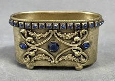 Vintage E. & J. B. EMPIRE ART Goldtone BLUE JEWELED Footed TRINKET VASE picture