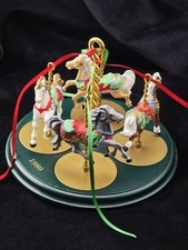 Vintage 1989 Hallmark Keepsake Holiday Carousel Horses Set 4 Green Base Complete picture