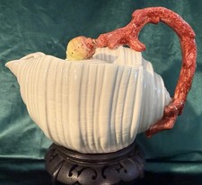 Fitz & Floyd Oceana Shell Teapot with Coral Handle 1989 Excellent Condition picture