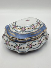 ​Vtg Limoges China Hand Painted Porcelain Large Dresser Powder Box Cobalt Gold picture