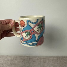 Vintage Beach Mug Sunglasses Seashells Seahorse Retro 80s Coastal Coffee Cup picture