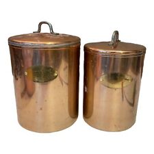 Vintage De La Cuisine Copper Stacking Canisters Containers Set of 2 Oxidation picture