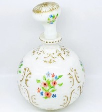 Victorian Dithridge Hand Painted Opaque Milk Glass Barber Bottle & Stopper 9”H picture