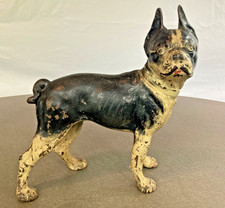 Antique Cast Iron Boston Bull Terrier Dog Doorstop Two-Piece 2 Screws 10.5