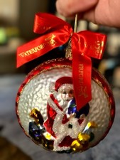 Vintage Waterford Blown Glass Christmas Ornament Santa With Toys Holding Globe picture