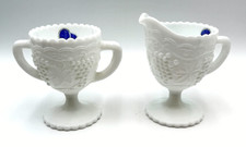 IMPERIAL GLASS Milk Glass Grape Footed Creamer & Sugar Bowl Original Stickers picture