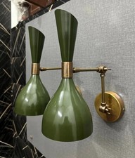 Mid Century Modern Brass Wall Sconce: Italian Diabolo Olivine Bedside Lamp picture