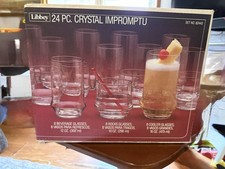 Vintage 1970’s Libby’s 24 Piece Crystal IMPROMPTU Drink Ware Set W/Box Rare picture