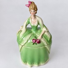 Antique E&R Germany Madame Pompadour Dresser Doll Green Powder Trinket Box picture