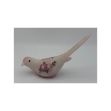Shelley Fenton White Pink Handpainted Signed Happiness Bird Paperweight Glass picture