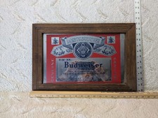 Budweiser Genuine Lager Beer Framed Advertising Mirror Sign Vintage Decor Red picture