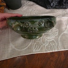 Vintage Oaxacan Barro Verde Pig Molcajete Bowl Mexican Green Glaze Pottery 7” picture