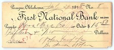 1919 Prague, OK First National Bank cancelled check picture