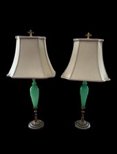 Antique Steuben Green Apple Glass Lamps by Carder Steuben - a Pair picture
