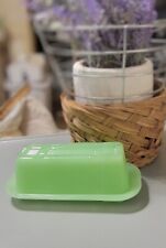 Tablecraft TPC Jadeite Green Criss Cross Glass Covered Butter Dish Retro Style picture
