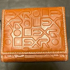 ROLEX Coin Case Wallet Brown Embossed Logo Leather Novelty Rare Pre-owned picture