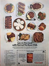 1974 Hormel Chili PRINT AD Canned No Bean Good Time - Lay On The Meat VTG 1970s picture