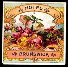 Hotel Brunswick - 100+ Years Old - Original Genuine EX RARE Cigar Box Label picture
