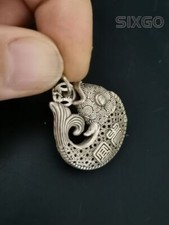 Collectible old tibet silver carved fish Good luck Hollow out pendant picture