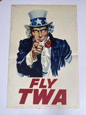1960's  FLY TWA Airline Poster “Uncle Sam” Display Advertising picture