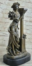 Detailed Art Deco Large Bronze Sculpture Sexy Maiden Woman with Flower Home Sale picture