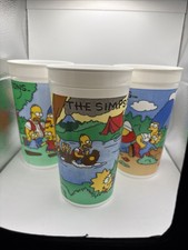 Vintage The Simpsons 1990 Burger King Camping Promo Collectible Cups Lot X3 FOX picture