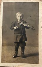 RPPC Little Boy Plays Violin Darling Antique Real Photo Postcard c1910 picture