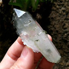 55g Natural Green Tourmaline On Clear Double End Green Ghost Quartz Specimen picture