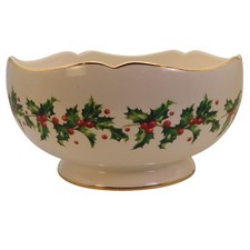 Vintage Lenox Teleflora Christmas Bowl Holly Scalloped With Gold Trim 75th Anniv picture