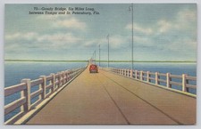 Vintage Gandy Bridge Tampa Bay FL Postcard Curteich Colortone 1930s-40s picture