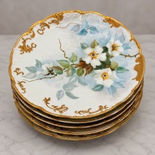Antique Haviland Limoges Dessert Plates Floral Gold Set of 5 Hand Painted picture