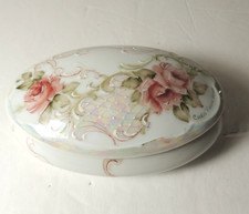 Oval Limoges Trinket Box Hand Painted Pink Roses Vintage France picture