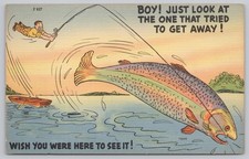 Postcard The One that Tried to Get Away Fishing Boat Comic Humor picture