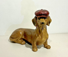 FAUX WOODEN DACHSHUND FIGURINE W/ BERET RESIN  (NWT) picture