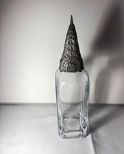 Pottery Barn Decorative Glass Perfume Bottle w/ Metal Building Design Stopper  picture