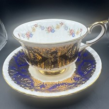 Vintage Paragon Pembroke Cup and Saucer Blue Black Gold Trim Queen Bone China picture