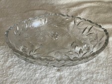 Vintage Crystal/Clear & Etched Glass Oval Legged Center Compote Oblong Dish Bowl picture