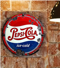 Pepsi Cola Retro Metal Sign Round Vintage Style 8