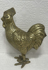 Brass Rooster Chicken Figurine Statue Solid Heavy Metal Brass Large 9 Inch Tall picture